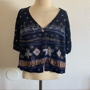 Liz baker women Navy blue Eastern Boho one button shrug top size 20W